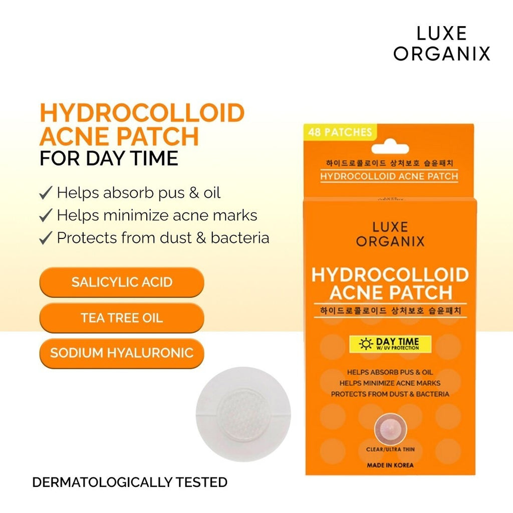 Hydrocolloid Acne Spot Patch Day by Luxe Organix – back label and ingredients