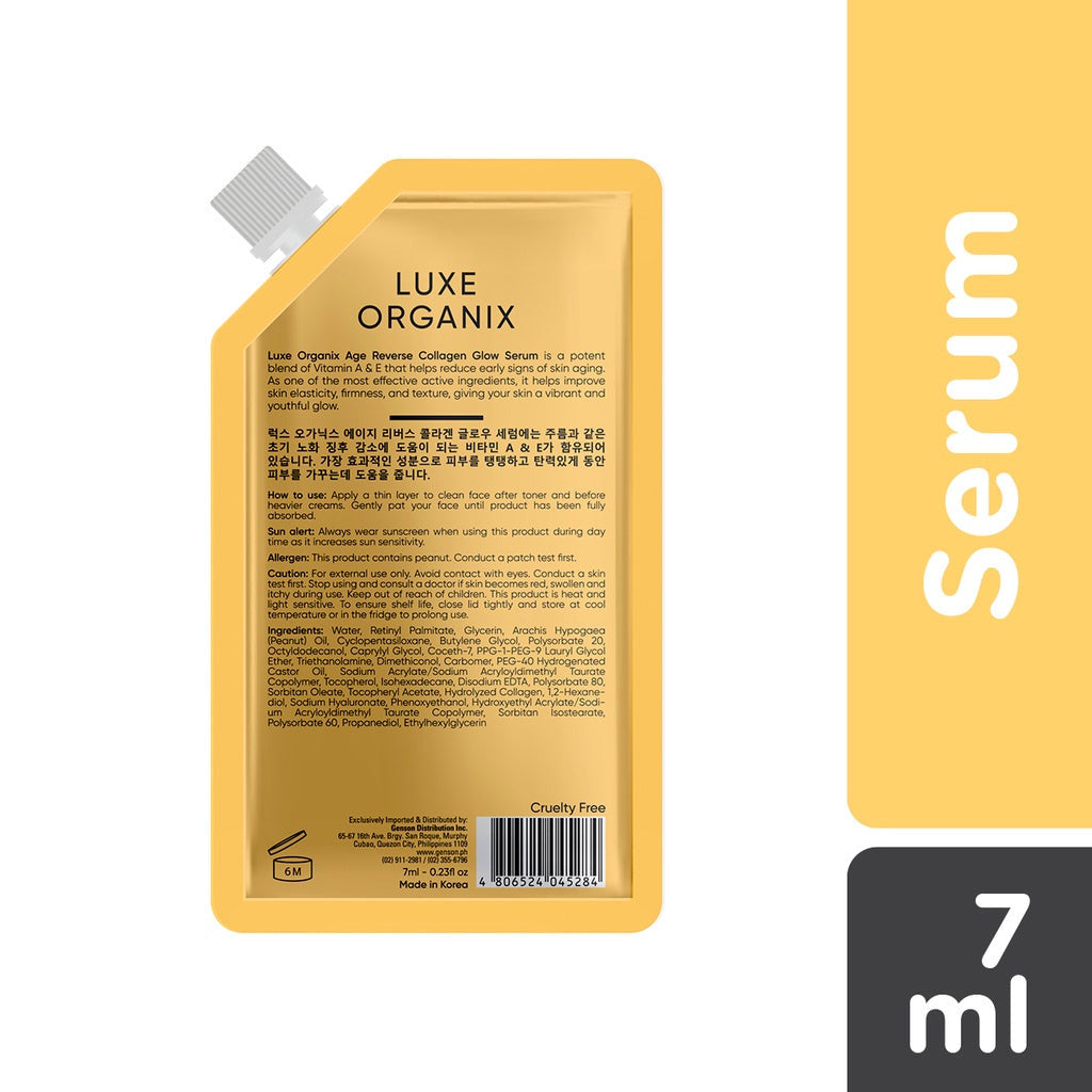 Collagen Glow Serum Mini by Luxe Organix – back label and ingredients