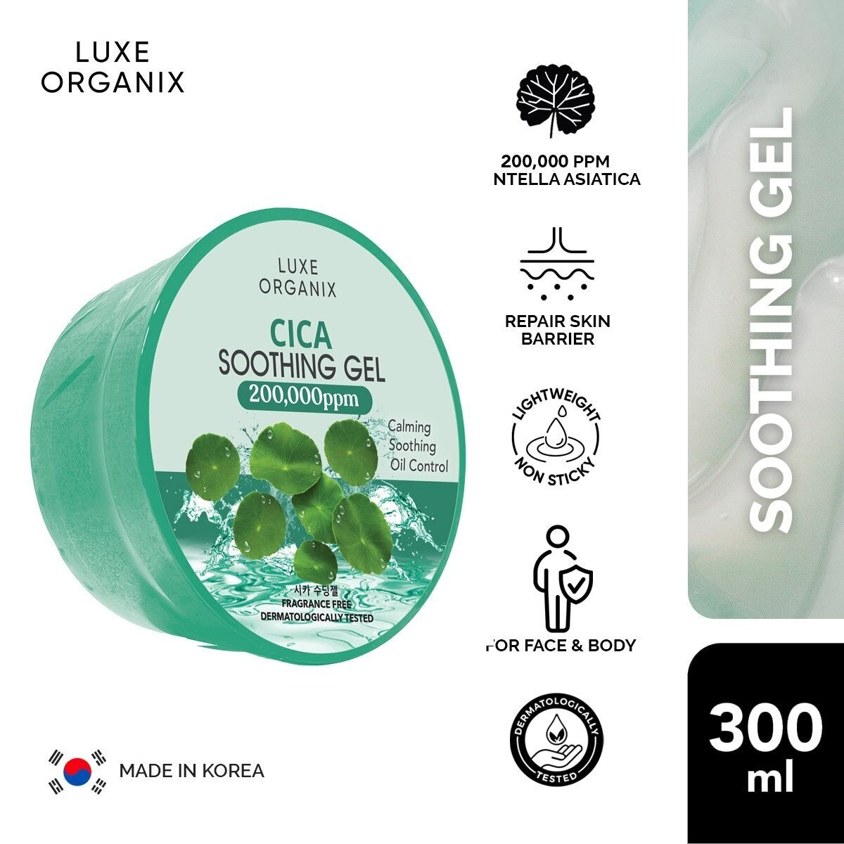 Cica Soothing Gel by Luxe Organix – back label and ingredients