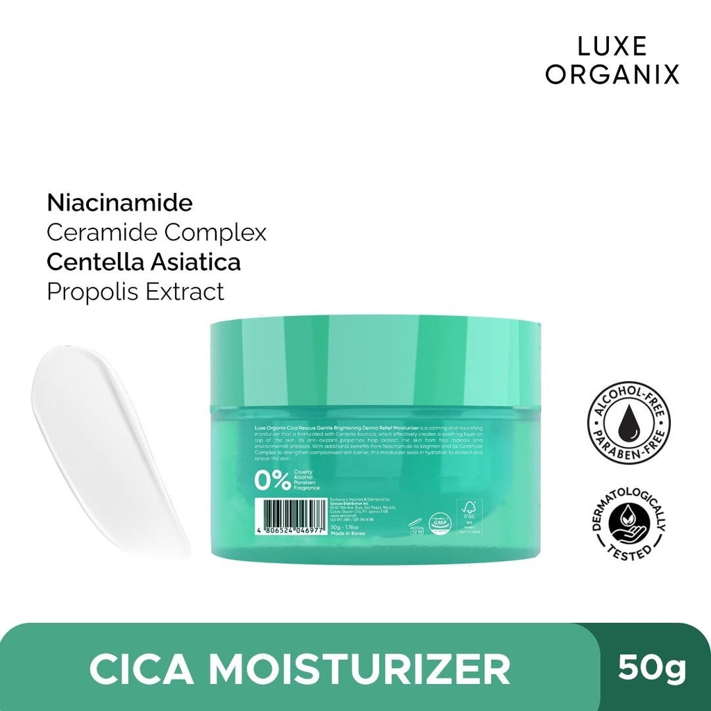 Derma Relief Moisturizer by Luxe Organix – back label and ingredients