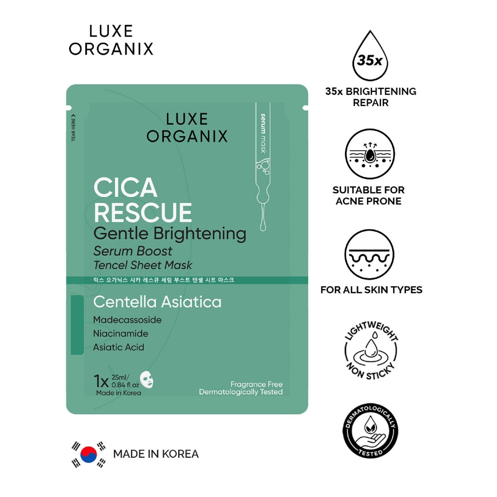 Brightening Repair Serum Boost Sheet Mask by Luxe Organix – front of product