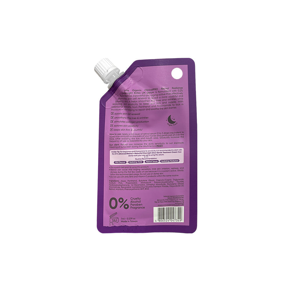 Retinol Radiance Serum Mini by Luxe Organix – back label and ingredients