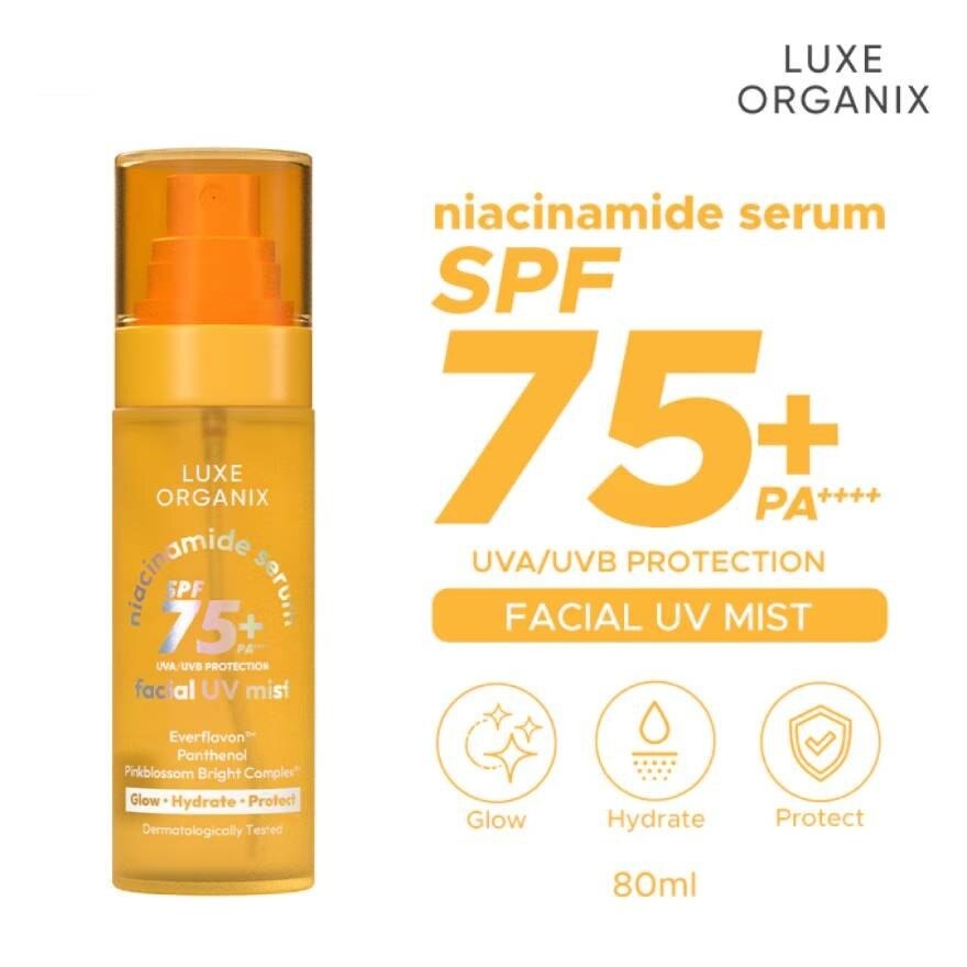 Niacinamide Serum Facial UV Mist SPF75+ PA++++ by Luxe Organix – front of product