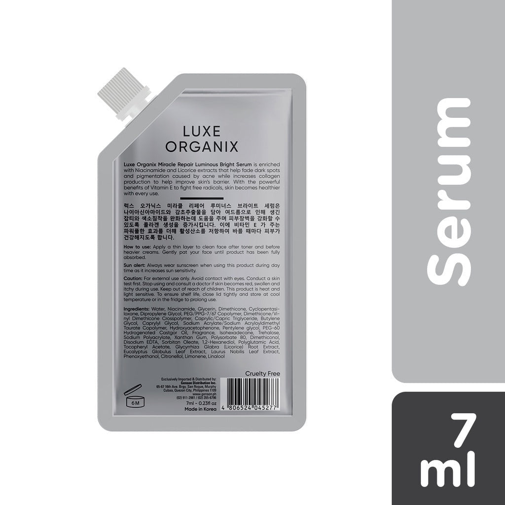 Luminous Bright Serum Mini by Luxe Organix – back label and ingredients