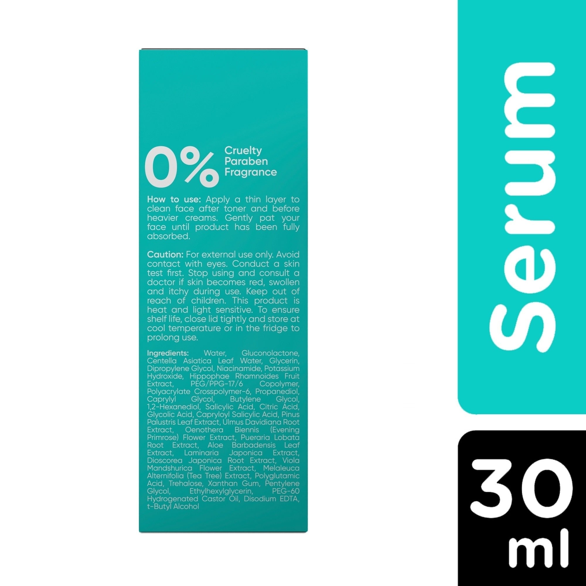 Acne Derm+ AHA/BHA Serum by Luxe Organix – back label and ingredients