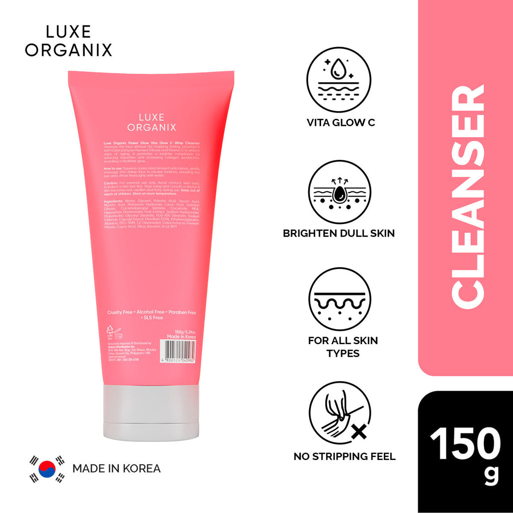 Galactomyces Brightening Vitamin C Whip Cleanser by Luxe Organix – back label and ingredients