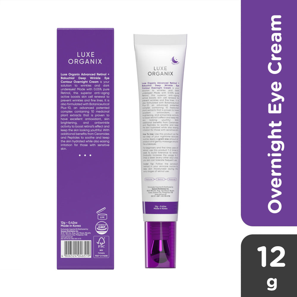 Deep Wrinkle Eye Contour Overnight Cream by Luxe Organix – back label and ingredients