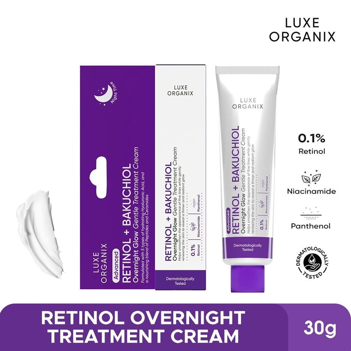 Luxe Organix Retinol + Bakuchiol Overnight Glow Gentle Treatment Cream Moisturizer 30g