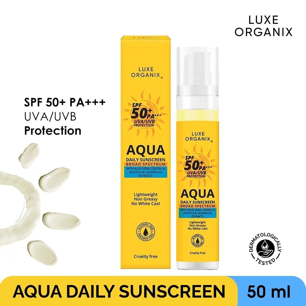 Aqua Daily Sunscreen SPF50+ PA+++ by Luxe Organix – front of product