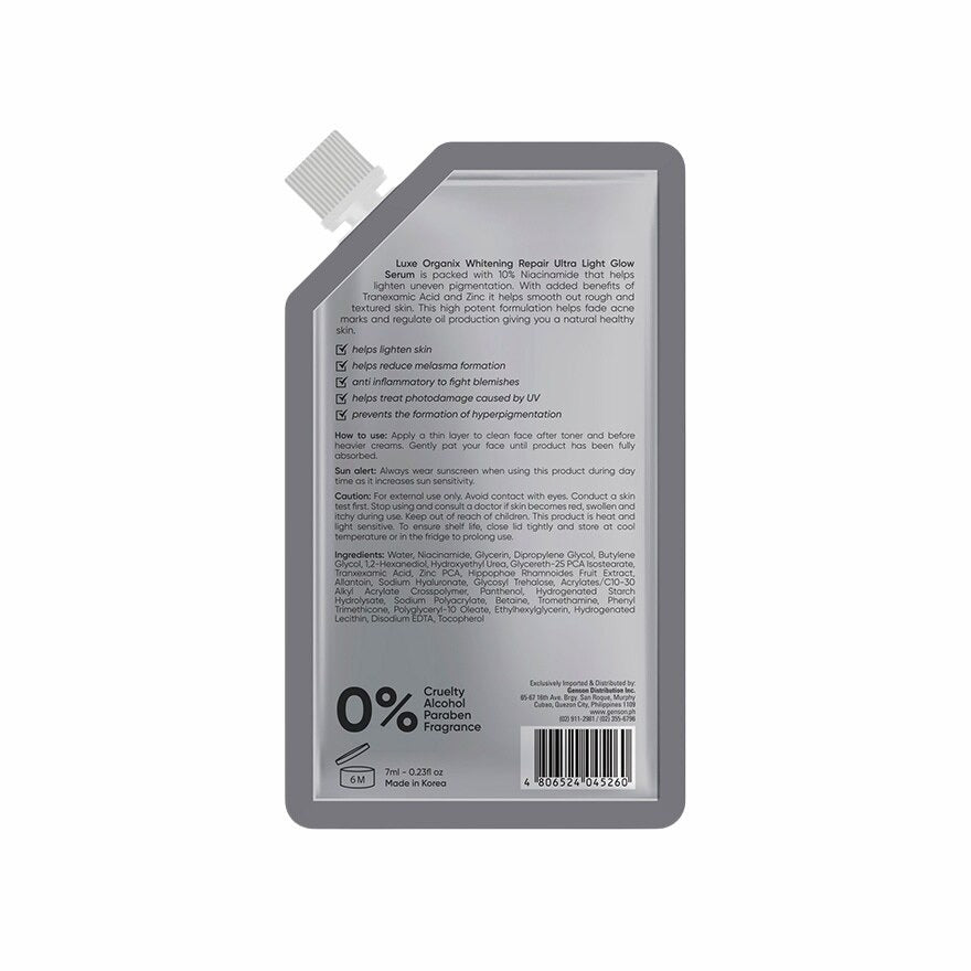 Niacinamide 10% Serum Mini by Luxe Organix – back label and ingredients