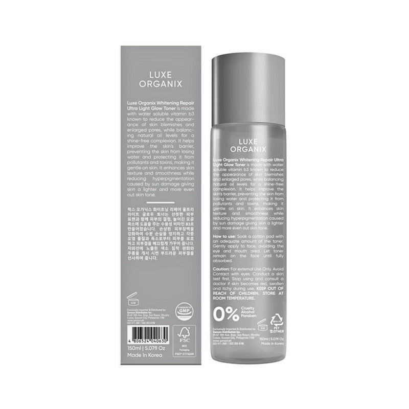 Ultra Light Glow Toner by Luxe Organix – back label and ingredients