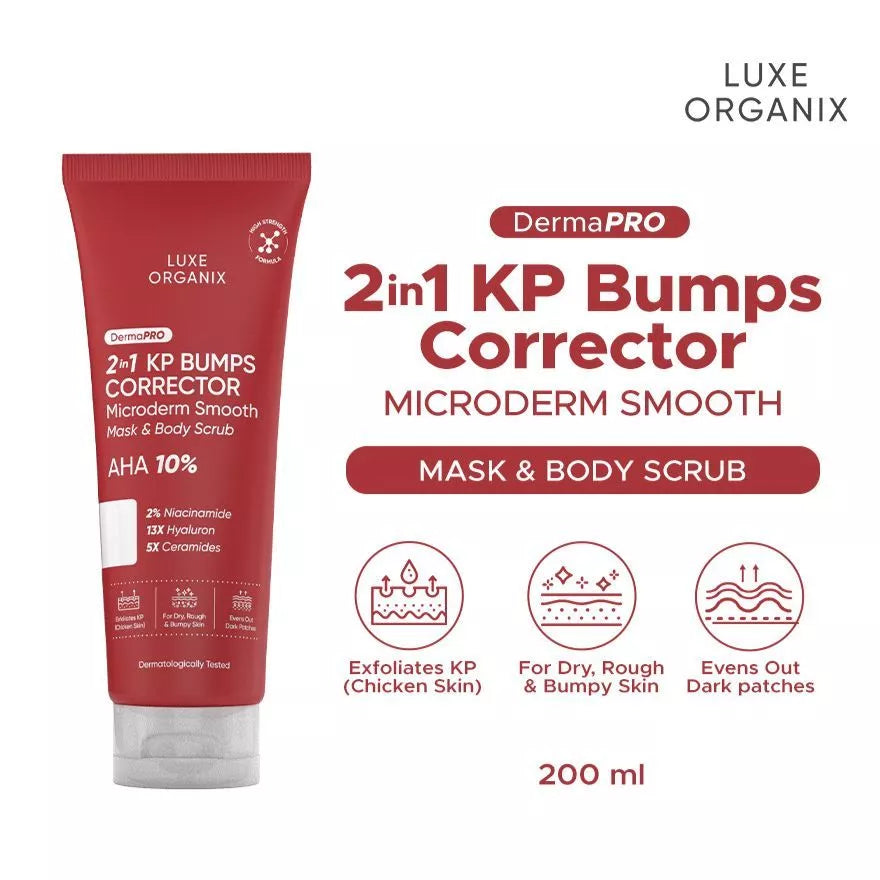 Luxe Organix DermaPRO 2 in 1 KP Bumps Corrector Microderm Smooth Mask & Body Scrub AHA 10% 200ml