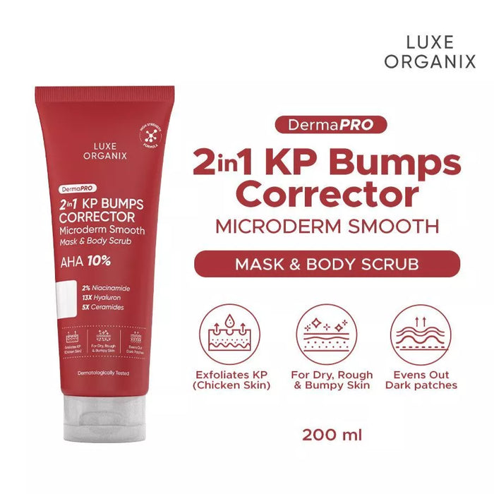 Luxe Organix DermaPRO 2 in 1 KP Bumps Corrector Microderm Smooth Mask & Body Scrub AHA 10% 200ml
