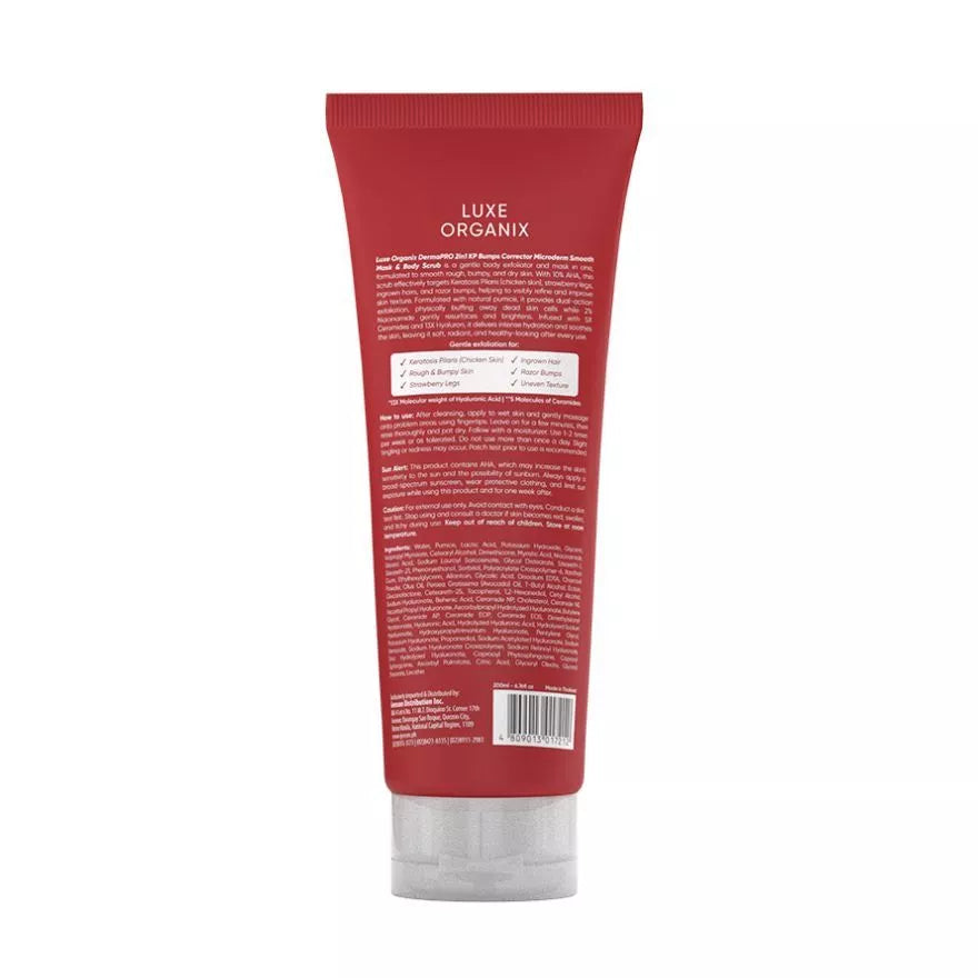 Luxe Organix DermaPRO 2 in 1 KP Bumps Corrector Microderm Smooth Mask & Body Scrub AHA 10% 200ml
