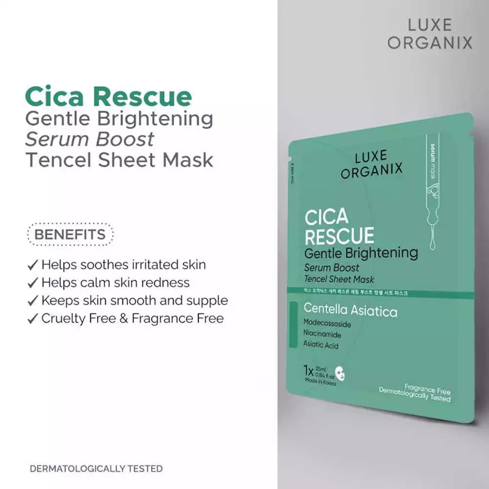 Luxe Organix Cica Brightening Repair Serum Boost Sheet Mask 25ml