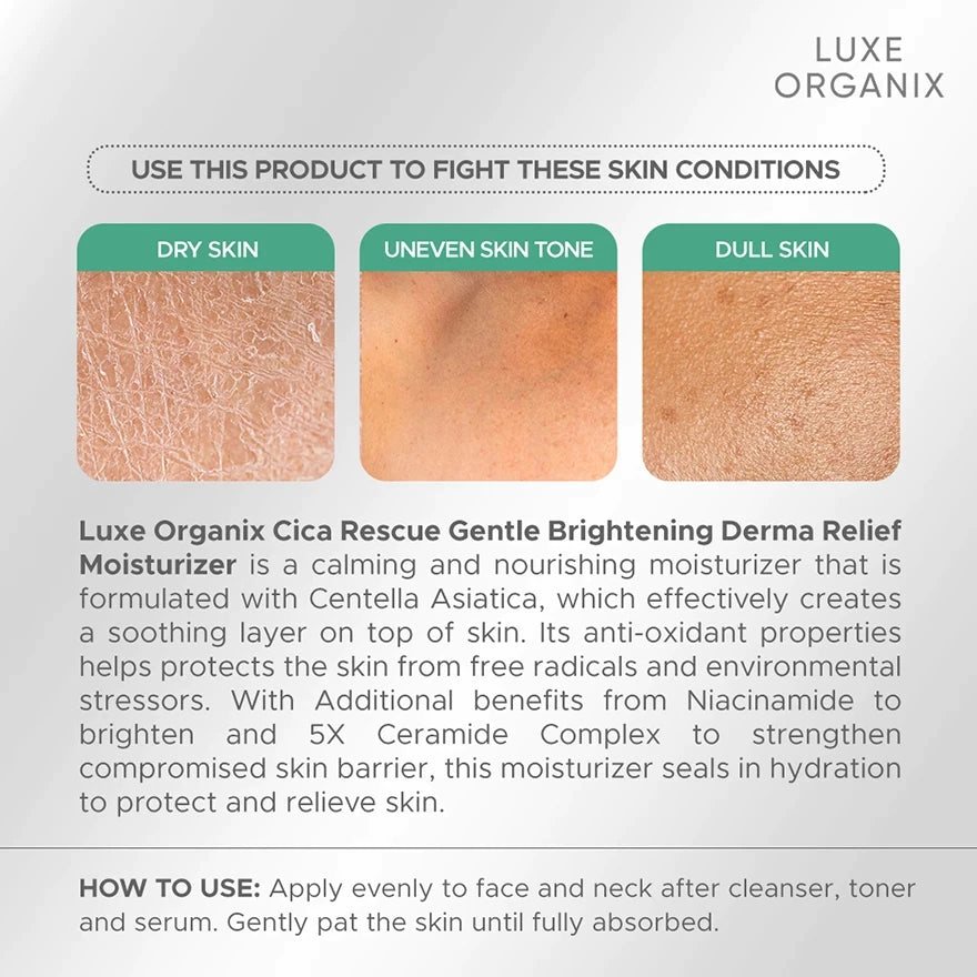 Luxe Organix Cica Rescue Gentle Brightening Derma Relief Moisturizer 50g