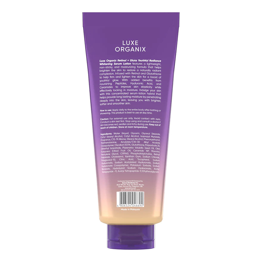 Luxe Organix Retinol + Gluta Youthful Radiance Whitening Serum Lotion 350ml