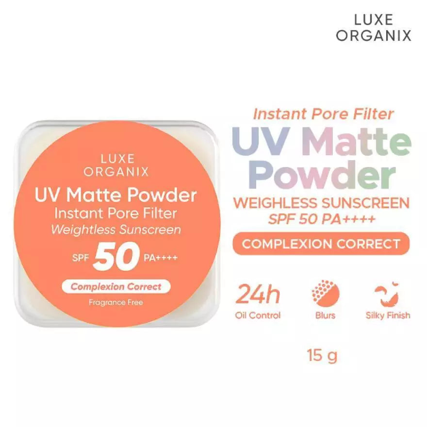 Luxe Organix UV Matte Powder Instant Pore Filter Weightless Sunscreen Complexion Correct 15g