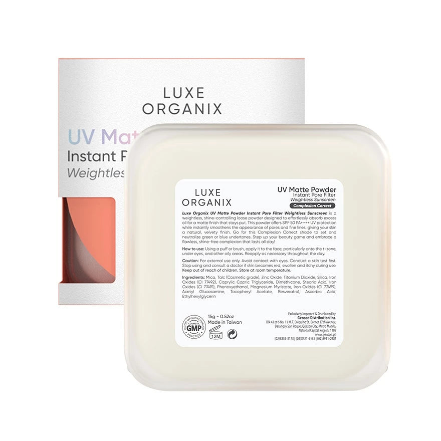 Luxe Organix UV Matte Powder Instant Pore Filter Weightless Sunscreen Complexion Correct 15g