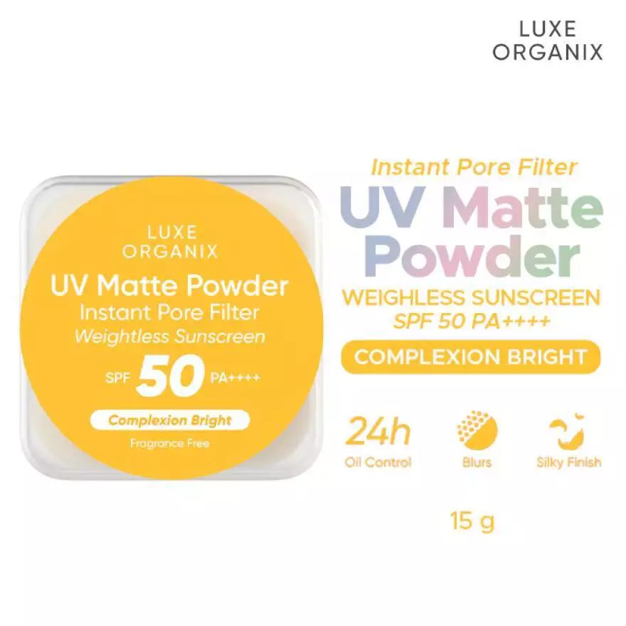 Luxe Organix UV Matte Powder Instant Pore Filter Weightless Sunscreen Complexion Bright 15g
