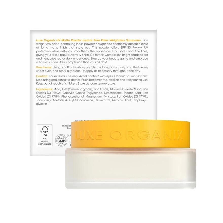 Luxe Organix UV Matte Powder Instant Pore Filter Weightless Sunscreen Complexion Bright 15g