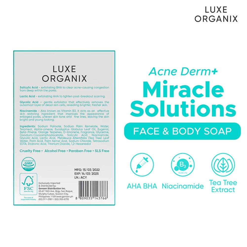 Luxe Organix Miracle Solutions AHA/BHA Soap For Face & Body 135g