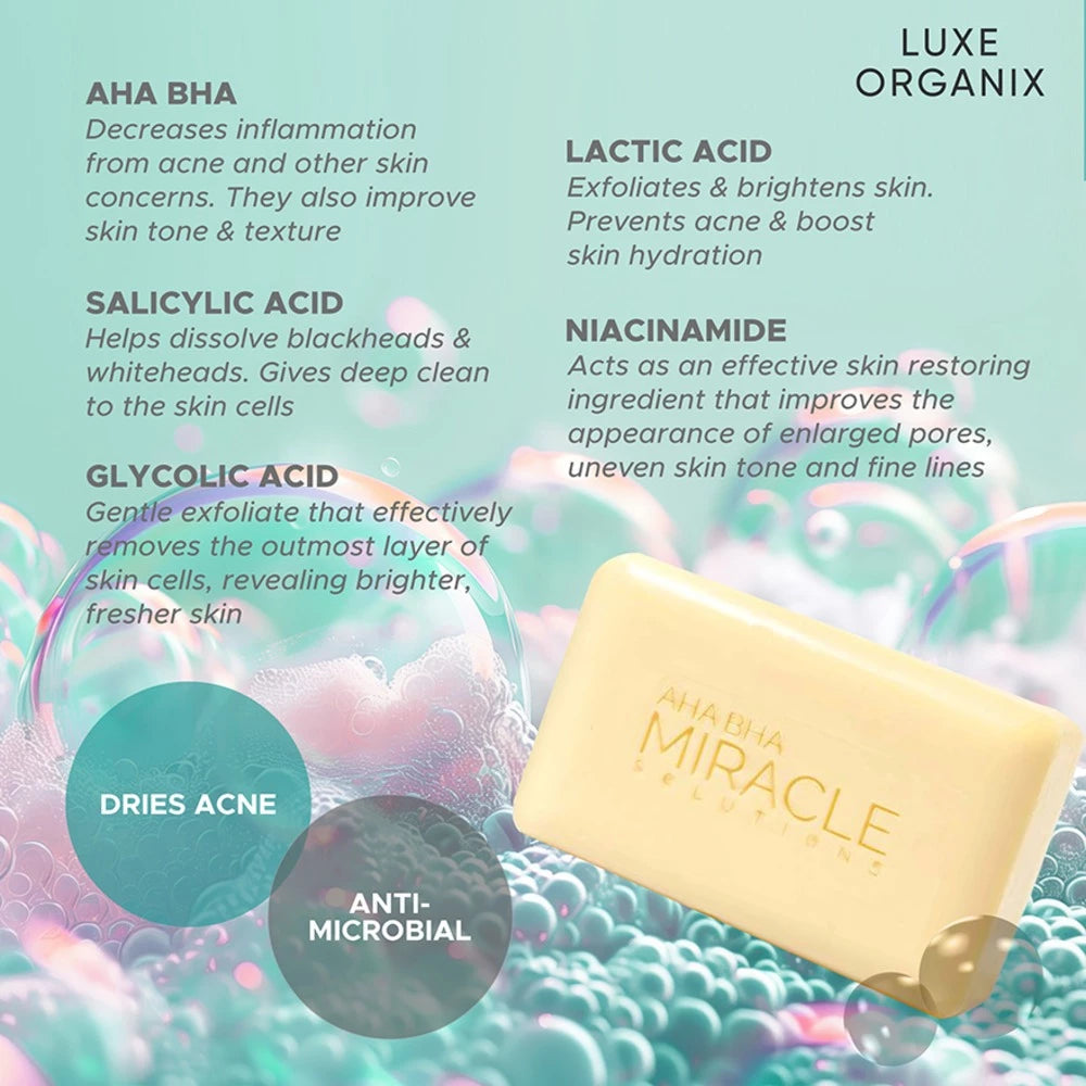 Luxe Organix Miracle Solutions AHA/BHA Soap For Face & Body 135g
