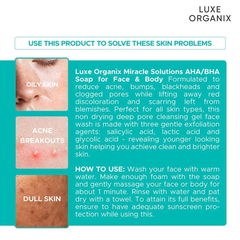 Luxe Organix Miracle Solutions AHA/BHA Soap For Face & Body 135g