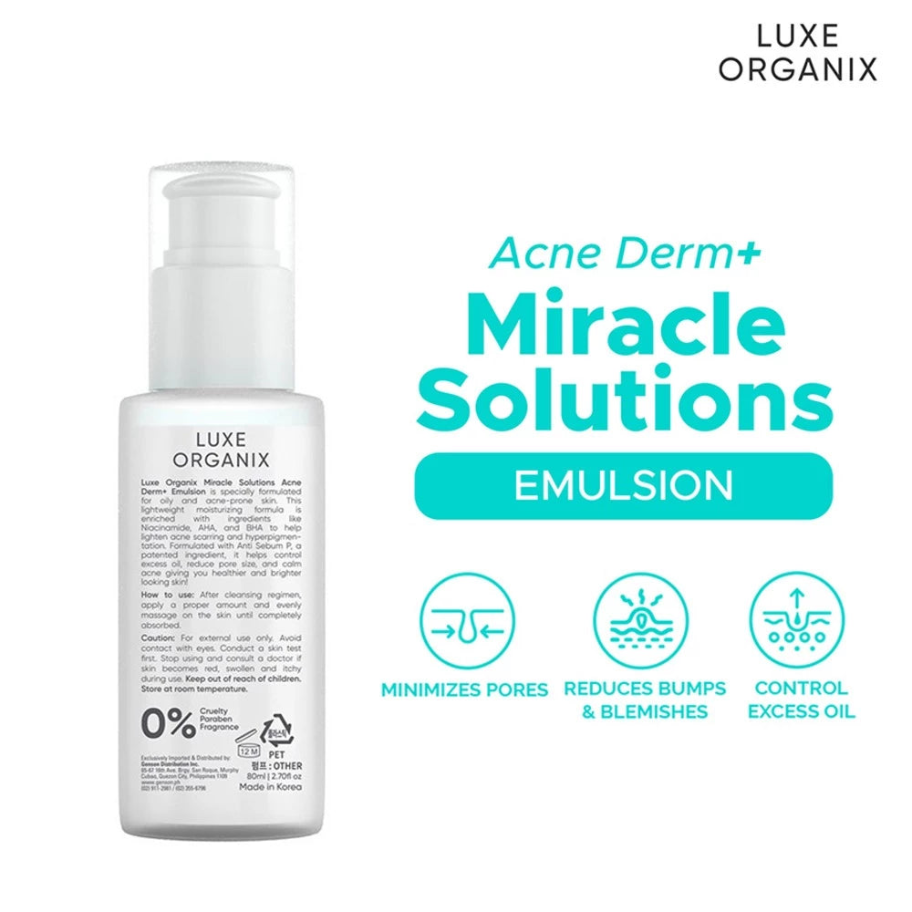 Luxe Organix Miracle Solutions AHA/BHA Acne Derm+ Emulsion 80ml