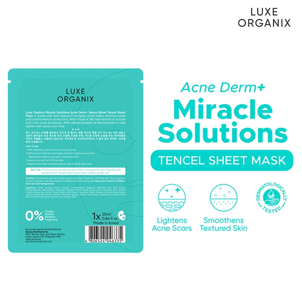 Luxe Organix Miracle Solutions Acne Derm+ Tencel Sheet Mask 25g
