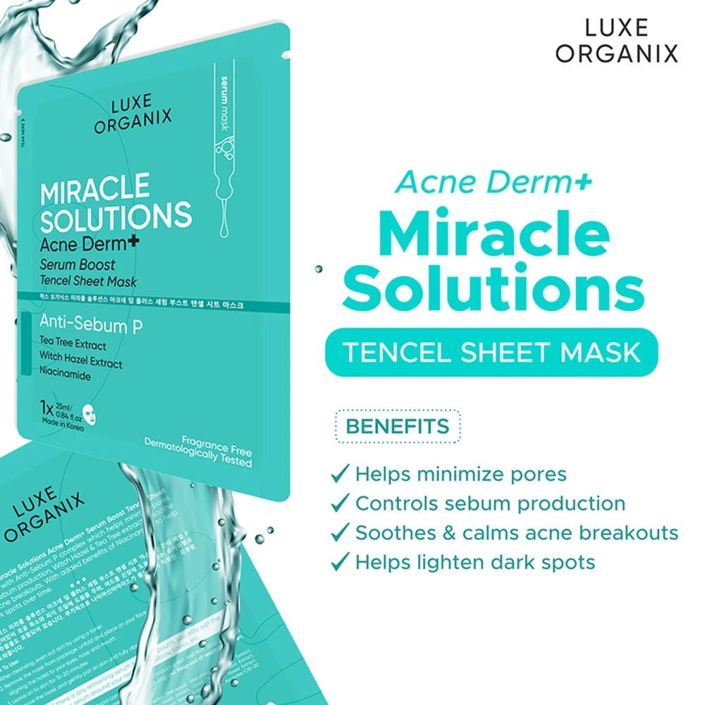 Luxe Organix Miracle Solutions Acne Derm+ Tencel Sheet Mask 25g