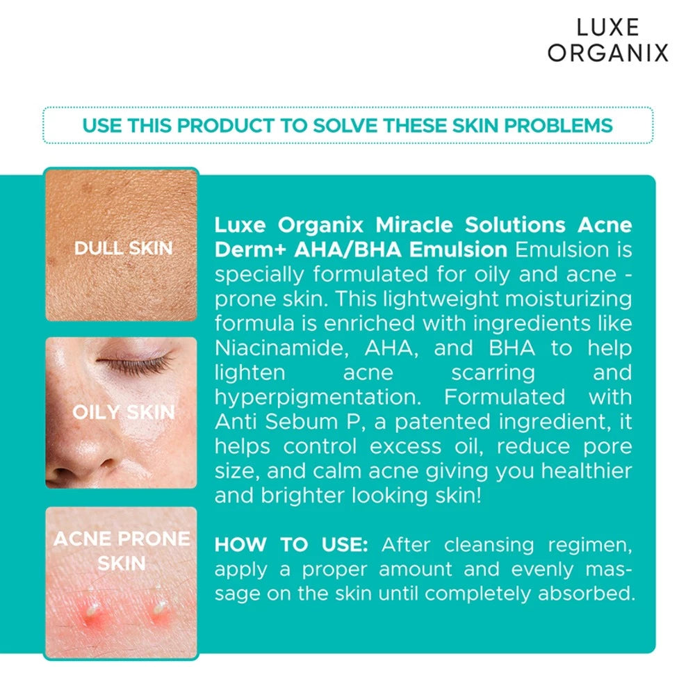 Luxe Organix Miracle Solutions AHA/BHA Acne Derm+ Emulsion 80ml