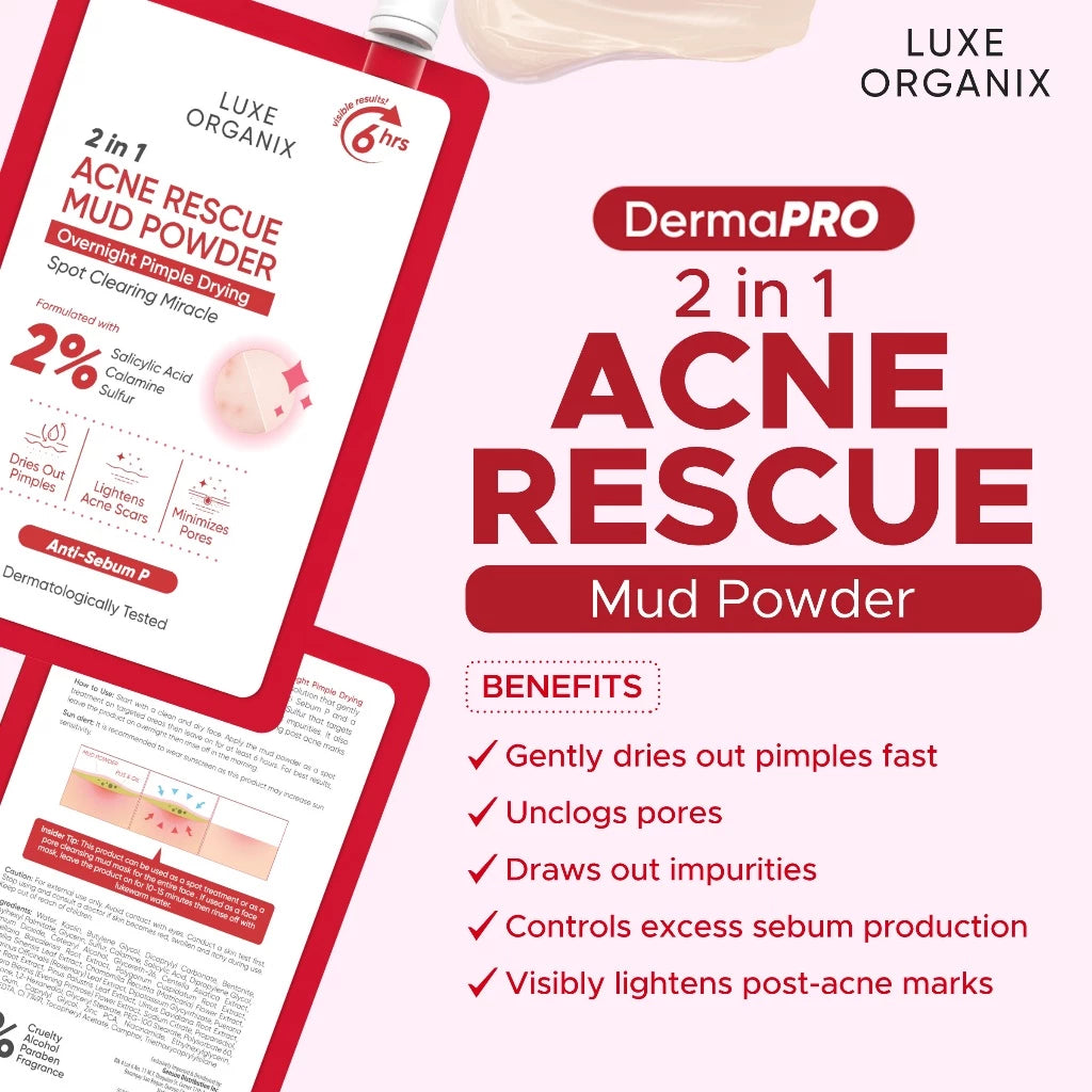 Luxe Organix 2-in-1 Acne Rescue Mud Powder Overnight Pimple Drying