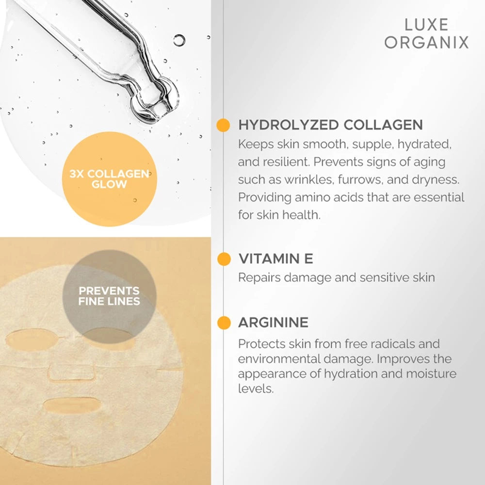Luxe Organix Age Reverse Collagen Glow Serum Boost Tencel Sheet Mask 25ml