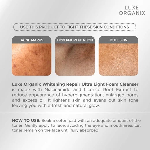 Luxe Organix Whitening Repair Ultralight Glow Foam Cleanser 150g