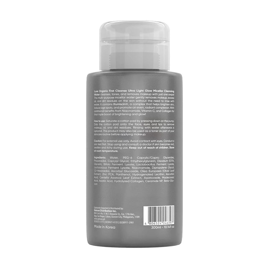 Luxe Organix Whitening Repair Ultra Light Glow Micellar Cleansing Beauty Water 300ml