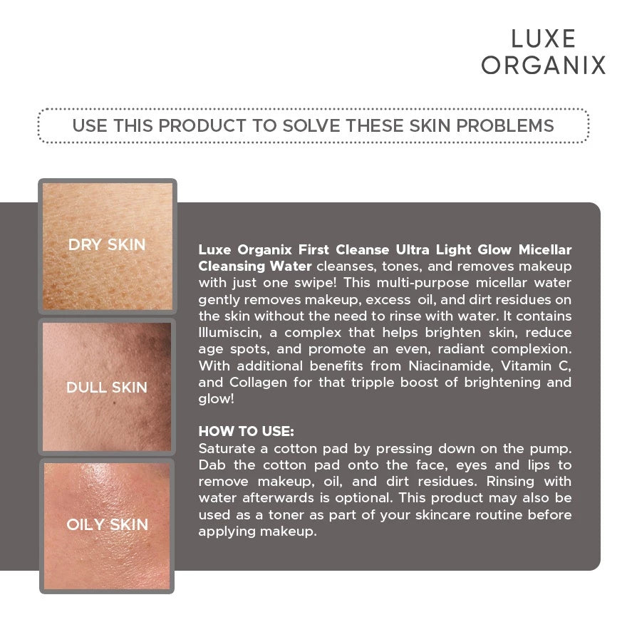 Luxe Organix Whitening Repair Ultra Light Glow Micellar Cleansing Beauty Water 300ml