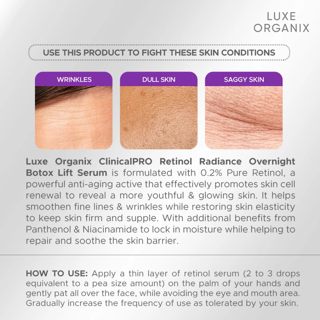Luxe Organix Clinical Pro Retinol Radiance Overnight Botox Lift Serum 7ml