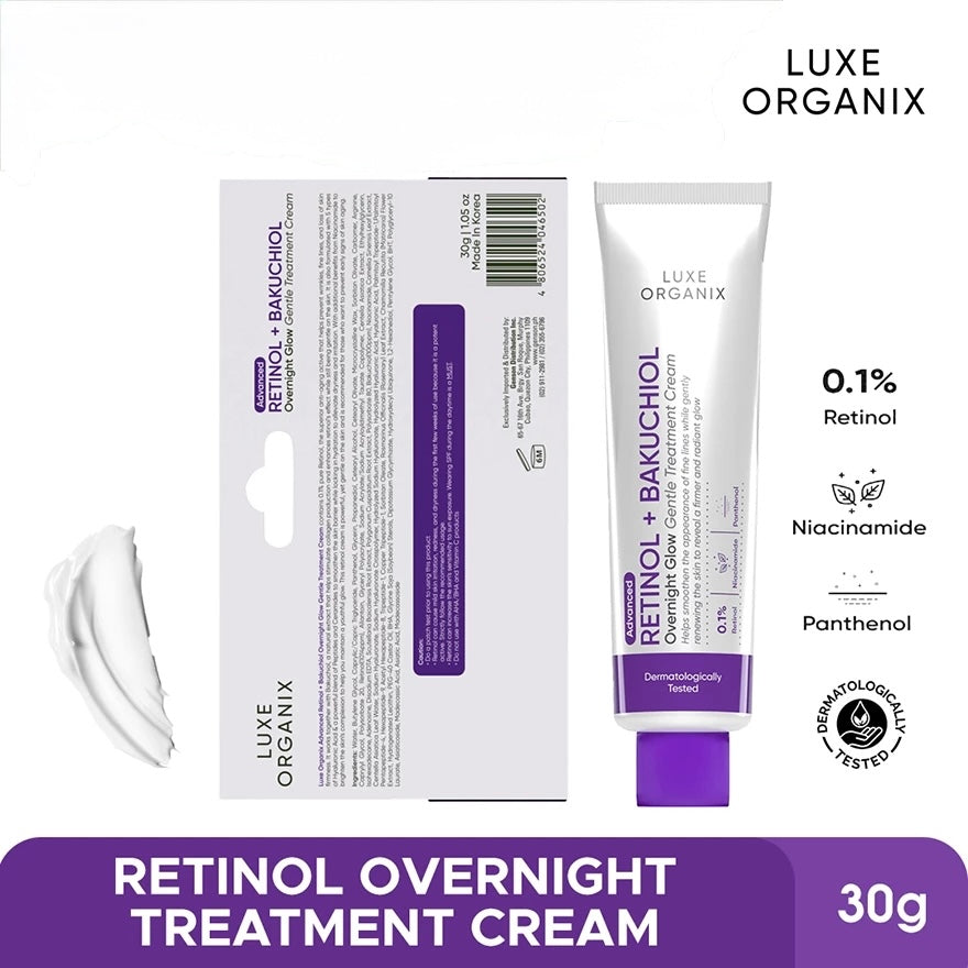 Luxe Organix Retinol + Bakuchiol Overnight Glow Gentle Treatment Cream Moisturizer 30g