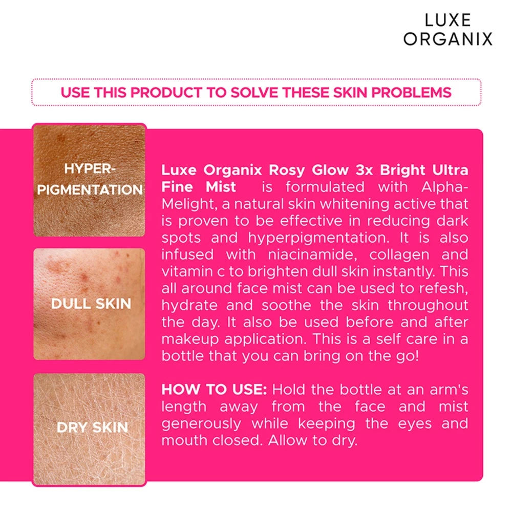 Luxe Organix Rosy Glow 3x Bright Ultra Fine Mist 80ml