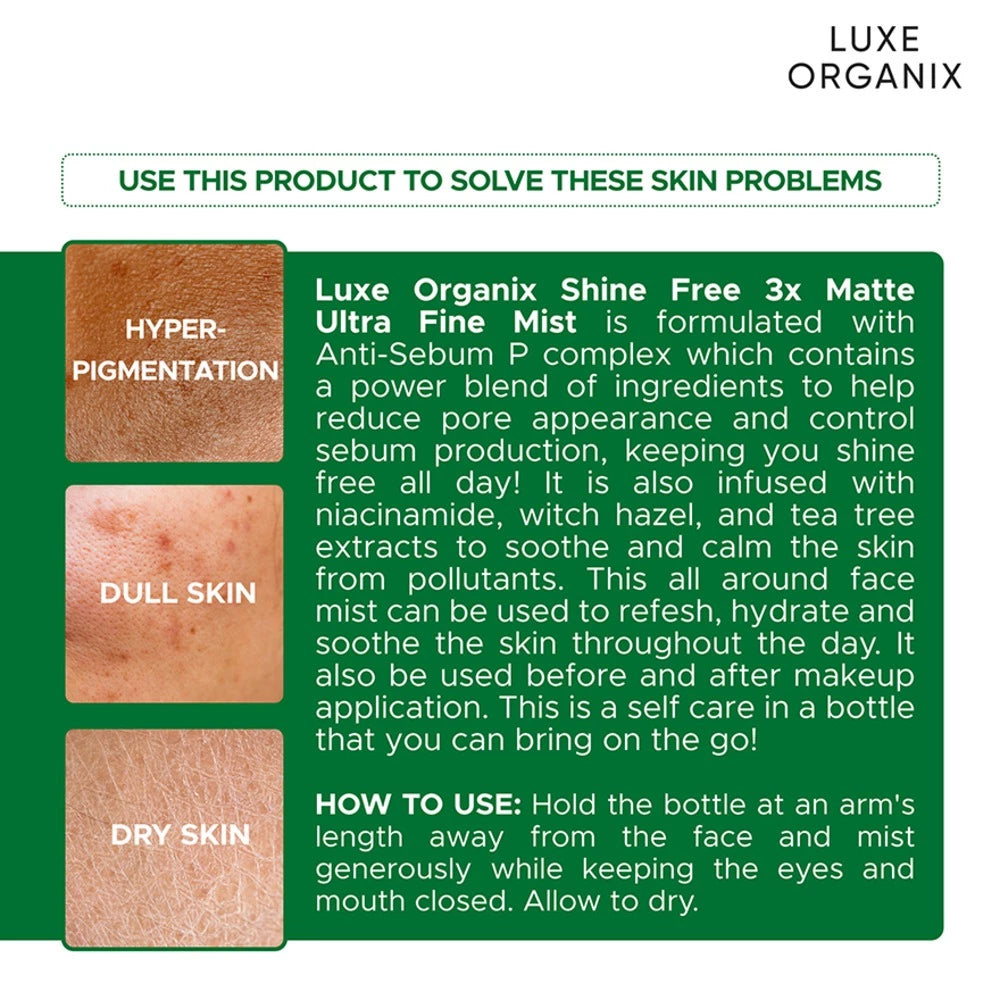 Luxe Organix Shine Free 3x Matte Ultra Fine Mist 80ml