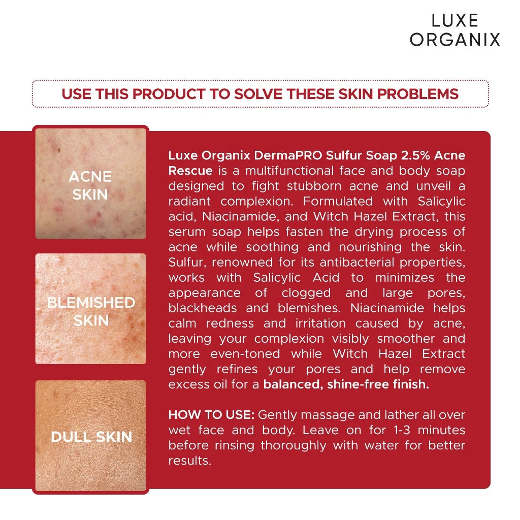 Luxe Organix Dermapro Sulfur Soap 2.5% Acne Rescue 80g