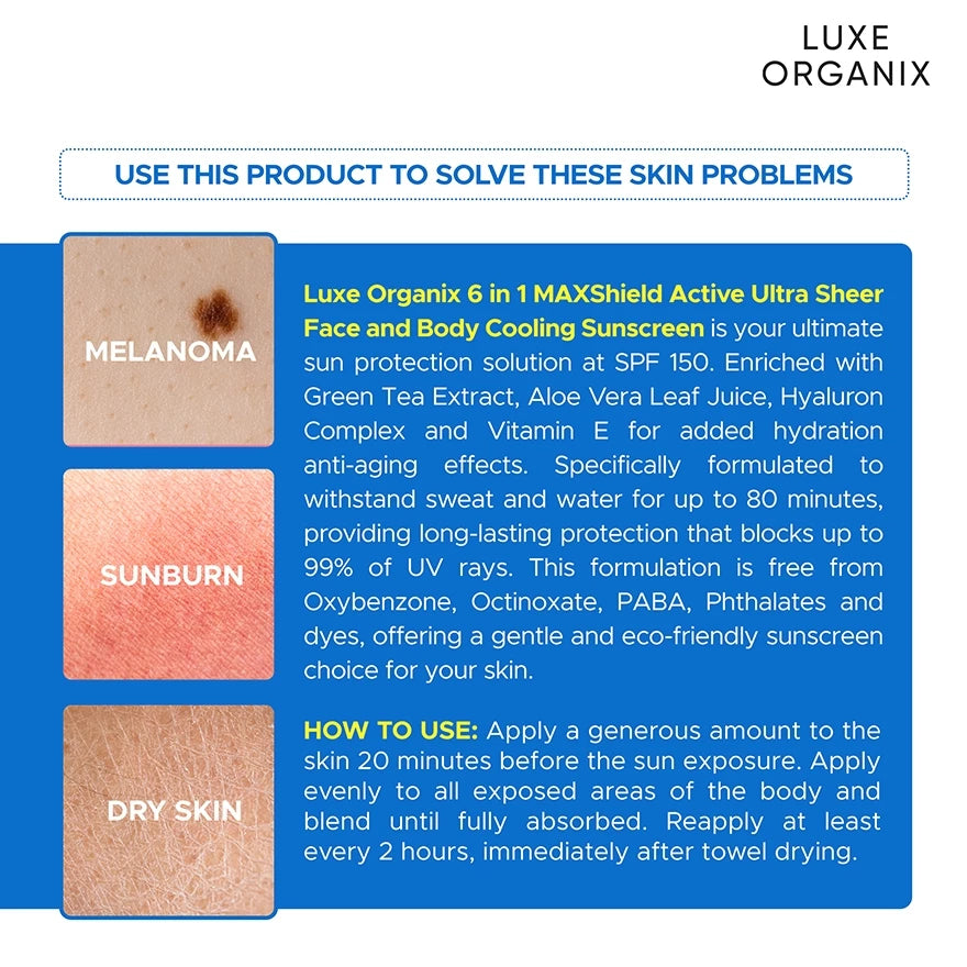 Luxe Organix 6-in-1 MAXShield Active Ultra Sheer Face & Body Sunscreen 100ml